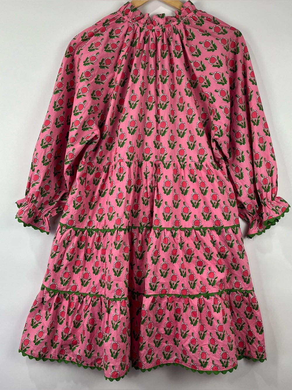 Entro 100% Cotton Tiered Mini Dress Pockets Tassel Tie Boho Cottagecore NWT - Picture 3 of 10